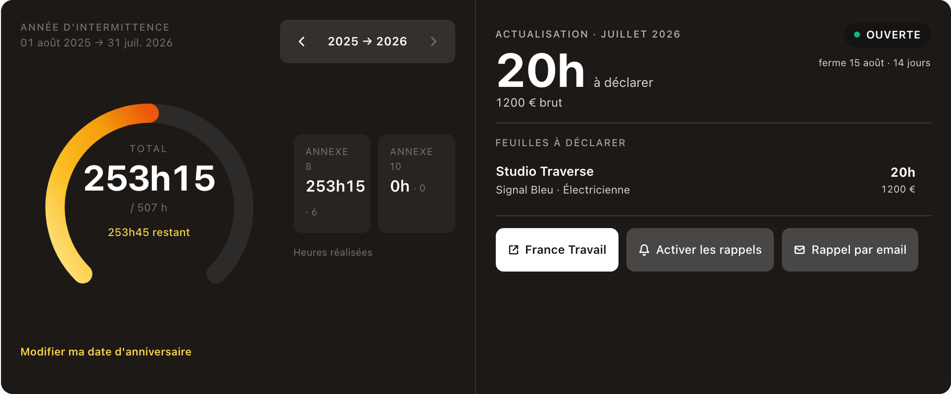 Compteur 507 heures Intermittor à 253 heures sur 507