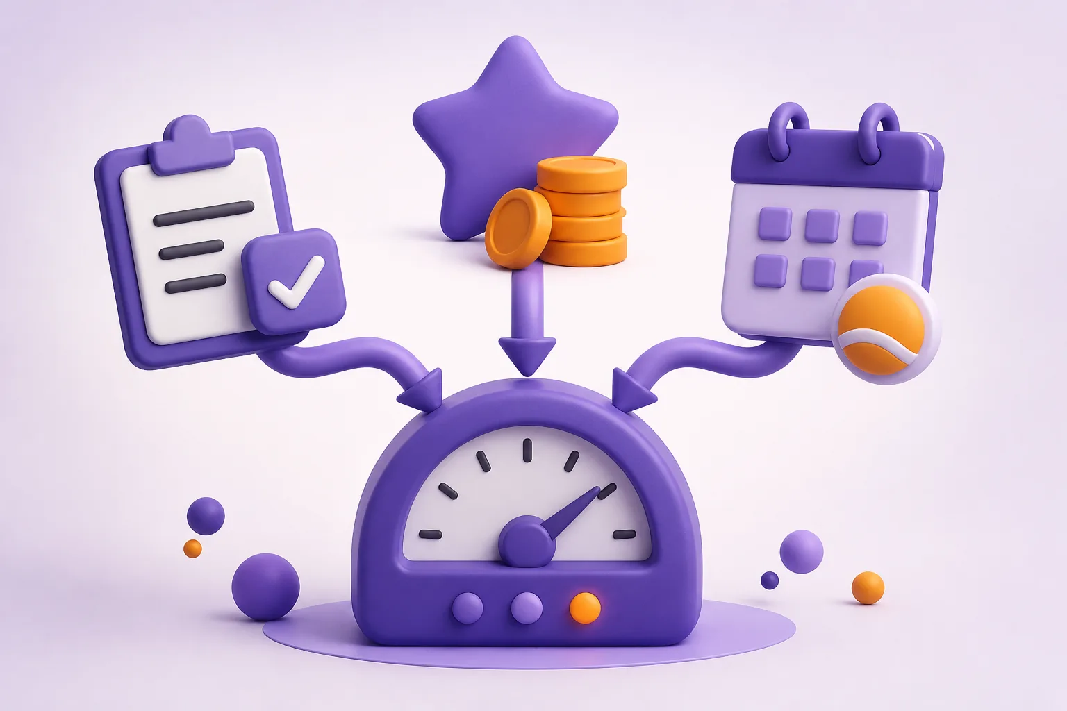 Trois flux d’activité différents convergent vers un même compteur circulaire violet.