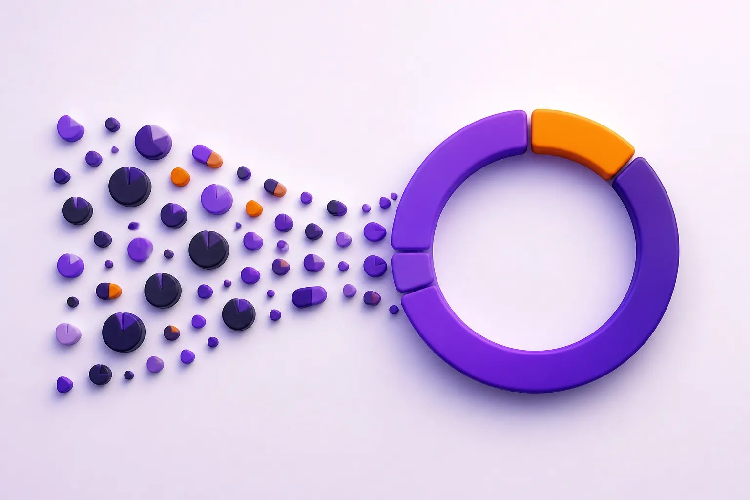 Des segments d’heures convergent vers un grand compteur circulaire violet.