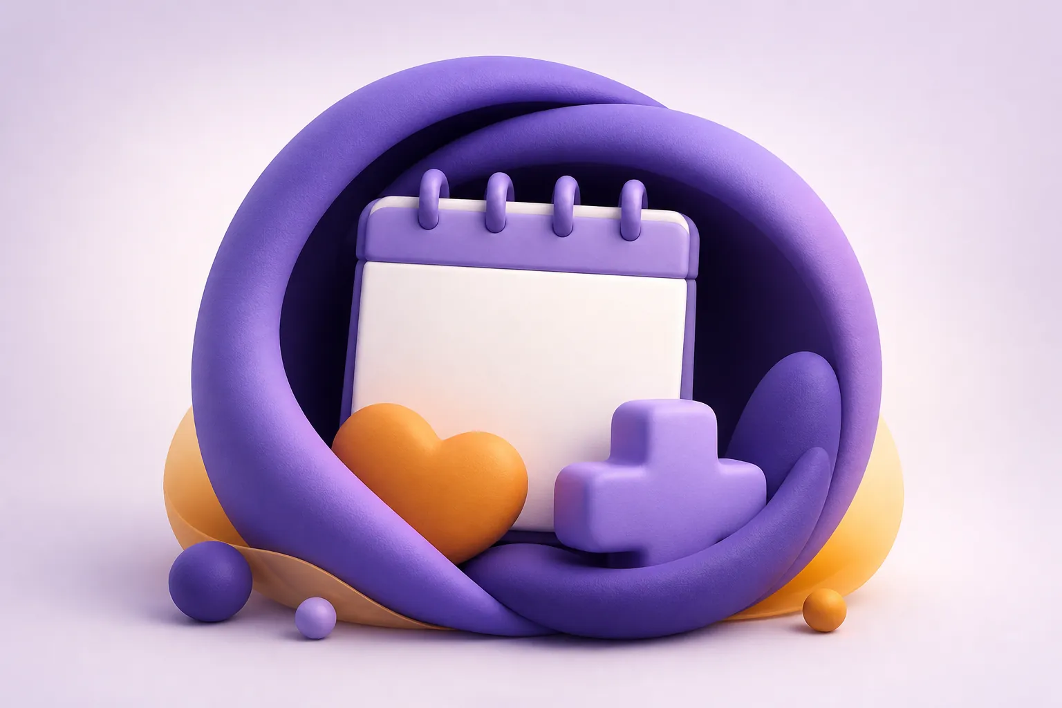 Un cocon protecteur entoure un calendrier, un cœur et un symbole médical abstrait.