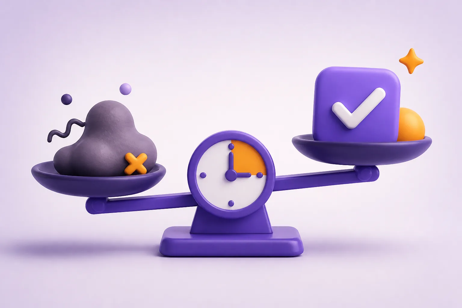 Une balance compare un reliquat de jours à un nouveau cycle de droits violets.