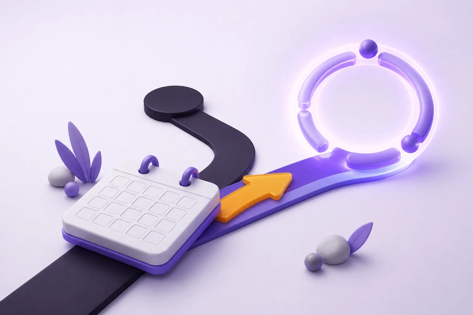 Un calendrier présente un embranchement violet marqué par un choix irréversible.